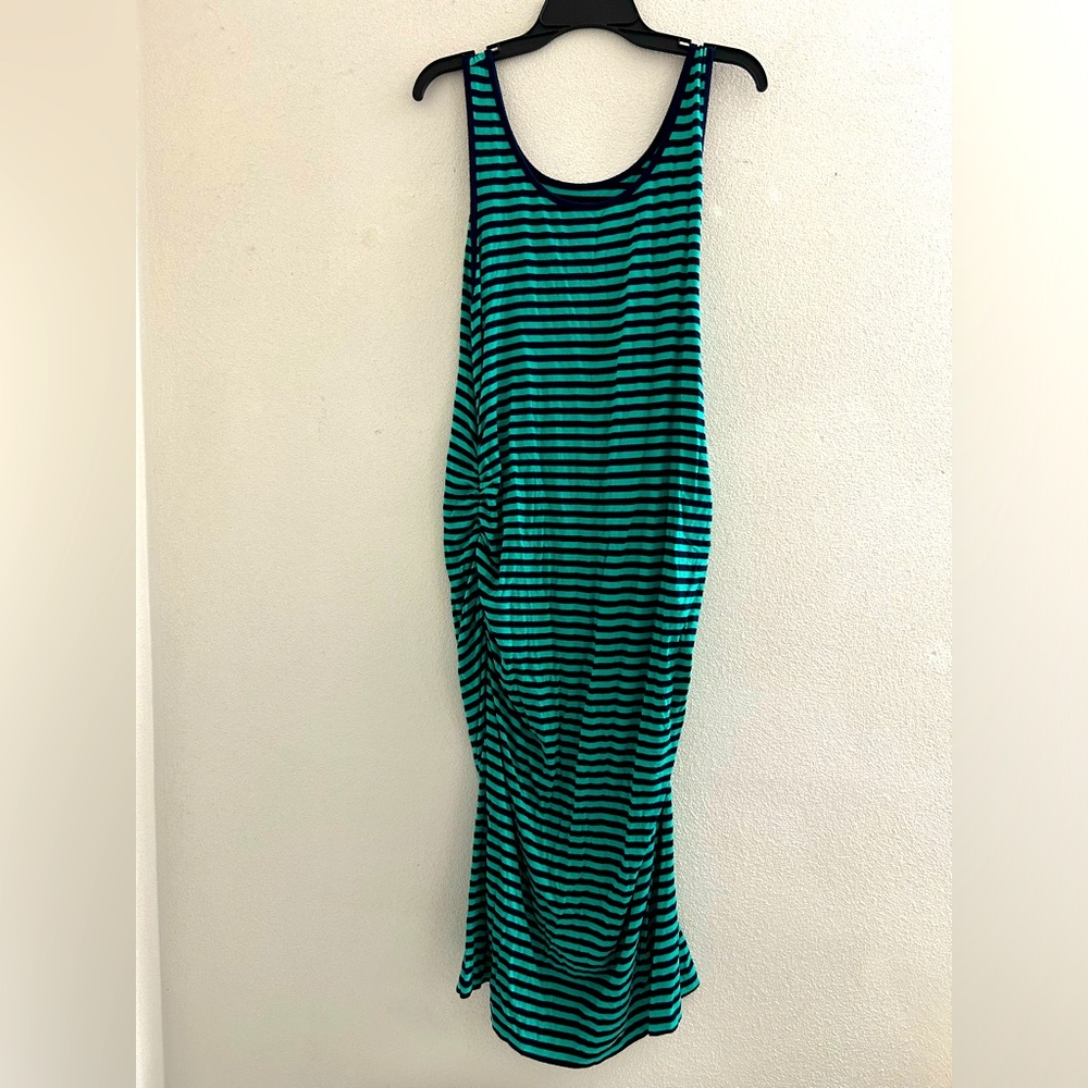🦋 Striped Teal Green and Navy Midi Dress Liz Lange Maternity size Small.